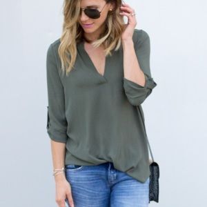 Lush olive green perfect roll tab sleeve tunic